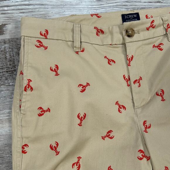J.Crew Lobster Print Chino Pants High Rise Khaki Red Embroidered 10P - Picture 2 of 8